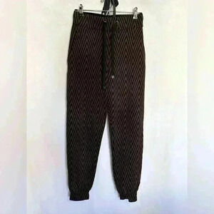 Noli Vienna Jacquard Black Brown Chevron High Waist Joggers Small